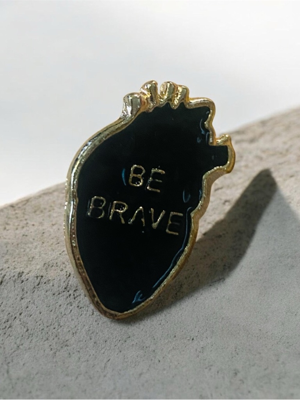 Be Brave Black Enamel Heart Pin Brooch